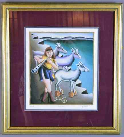 Appraisal: YUVAL MAHLER OFFSET LITHOGRAPHWhimsical seascape titled ''Capricorn '' with girl