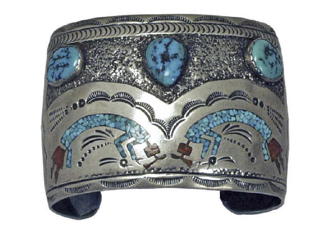 Appraisal: Excellent hand crafted Zuni Kokopeli bracelet inlaid with turquoise and