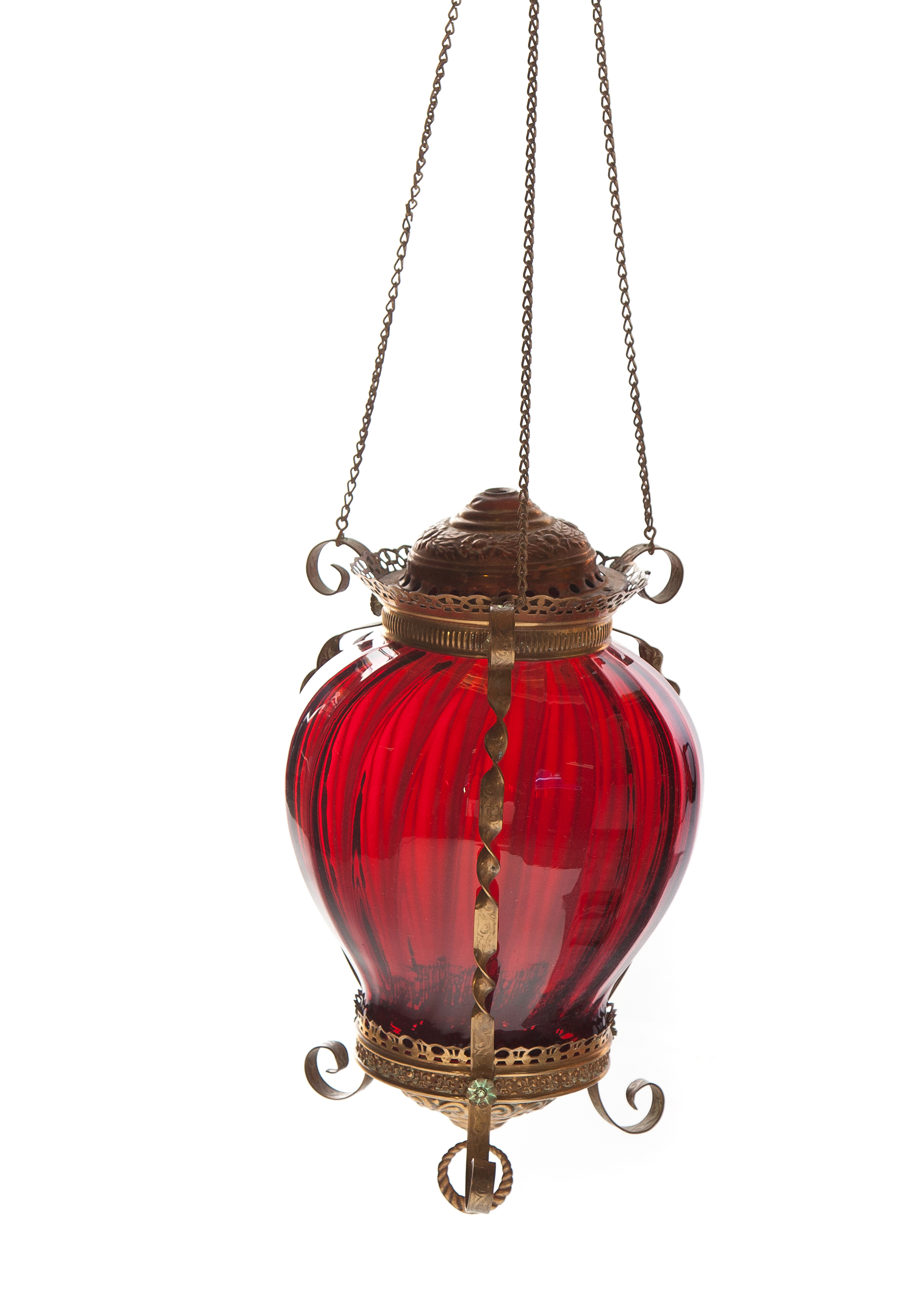 Appraisal: CRANBERRY HANGING HALL LAMP American th quarter- th century Die