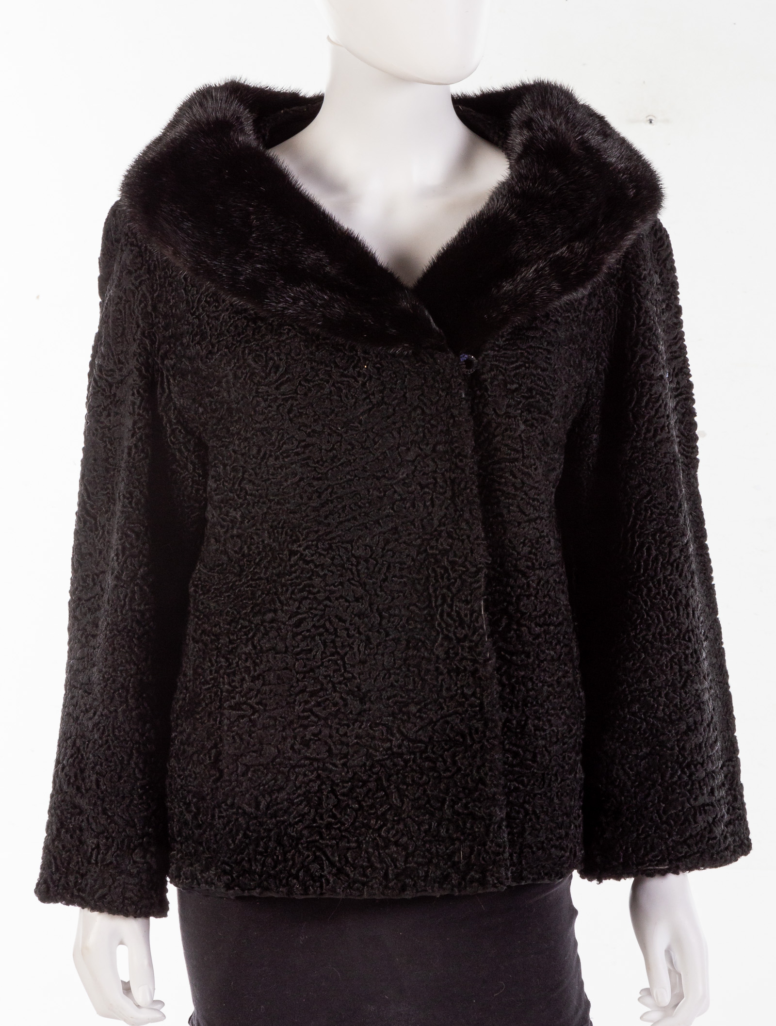 Appraisal: S BLACK CURLY PERSIAN LAMB FUR COAT With mink collar