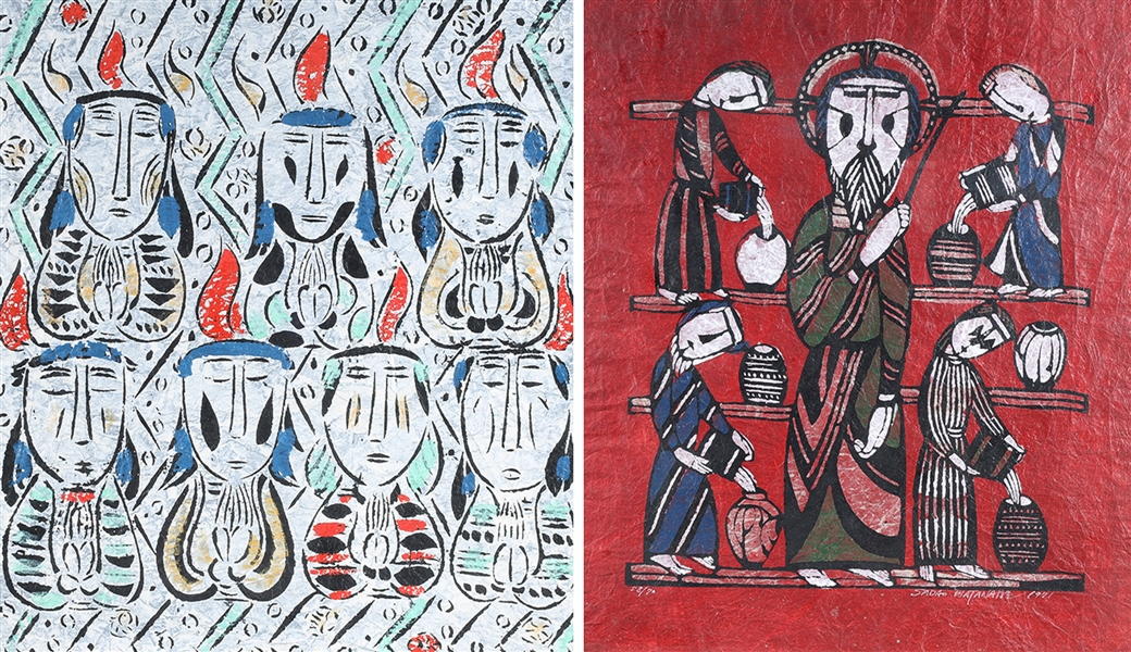 Appraisal: Two colored stencils handmade on paper by Sadao Watanabe each