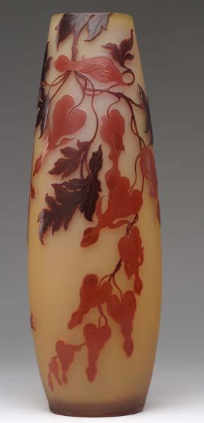 Appraisal: GALLE Tall vase with bleeding heart in orange-red and deep