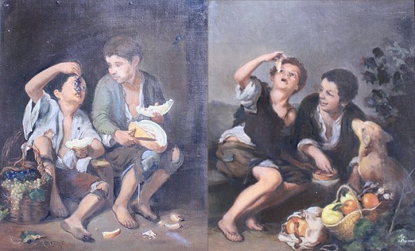 Appraisal: PAIR OF OILS BOARD OF BOYS EATING AFTER VELASQUEZ BY