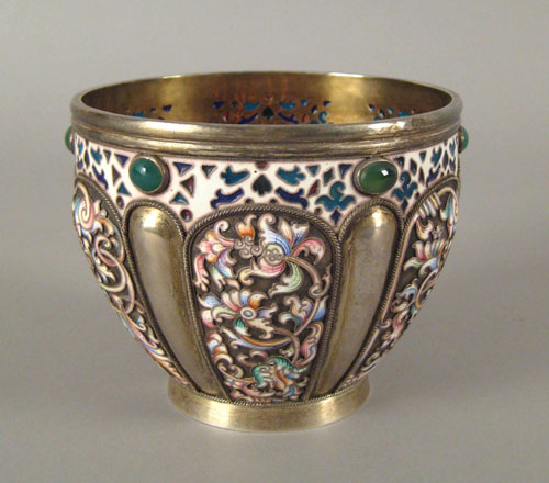 Appraisal: Russian silver enamel plique a jour and cabochon inlaid bowl