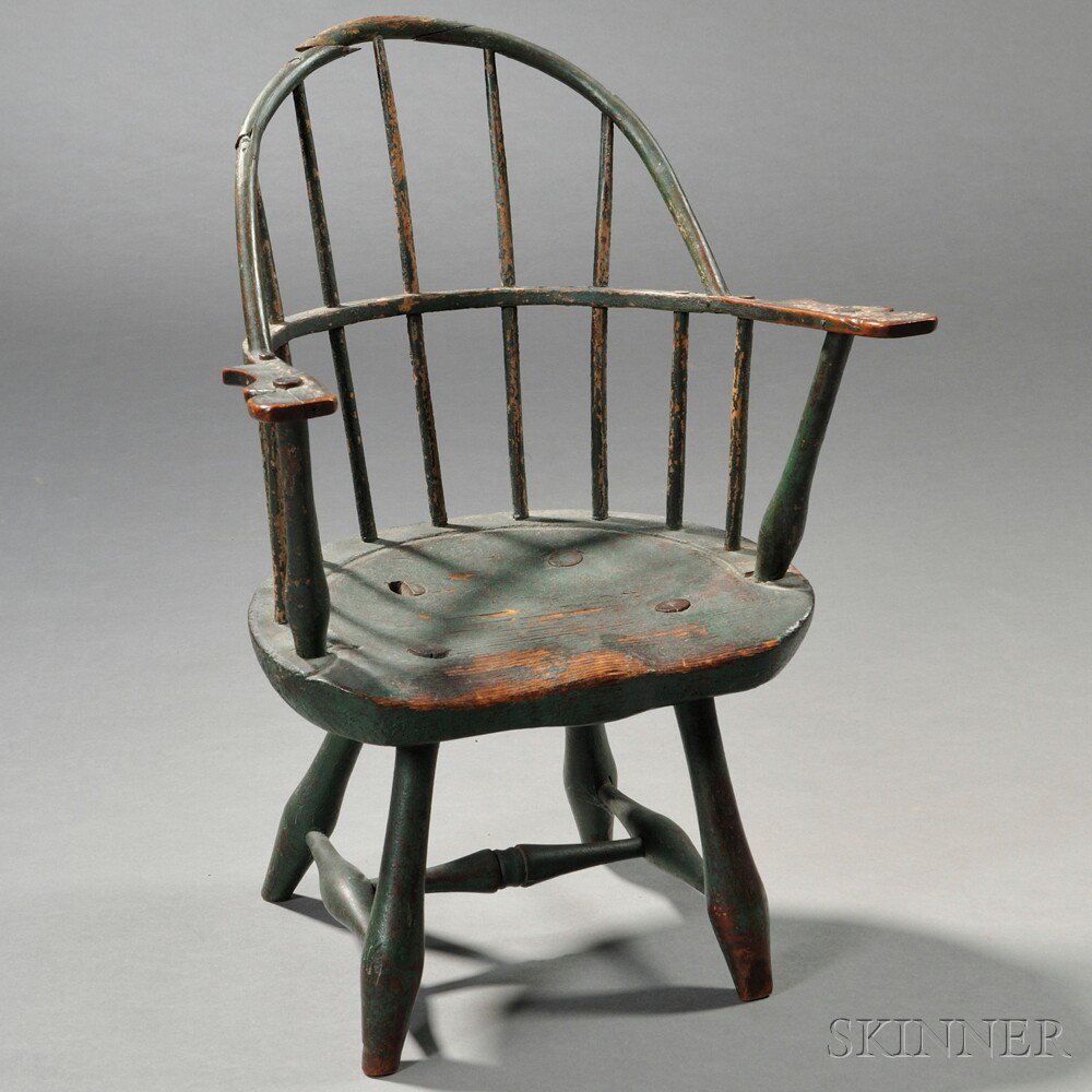 Appraisal: Green-painted Child's Sack-back Windsor Chair probably New England c with