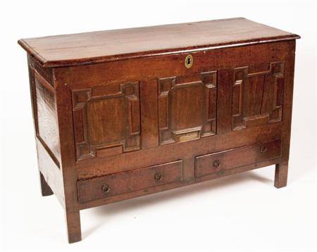 Appraisal: A th century oak panelled coffer the rectangular hinged lid