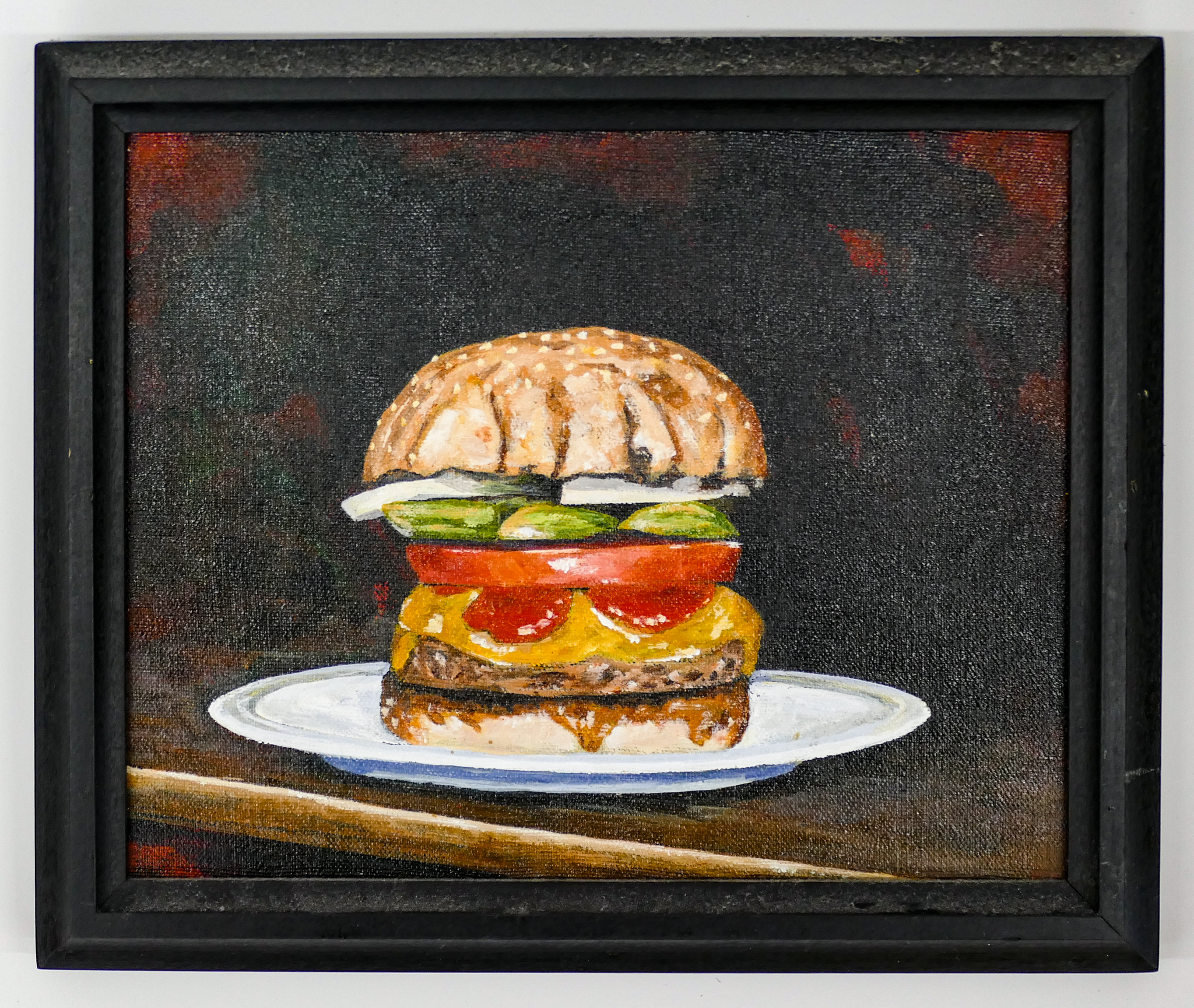 Appraisal: M Moses ''Burger'' Still Life Dated Oil on Canvas Framed