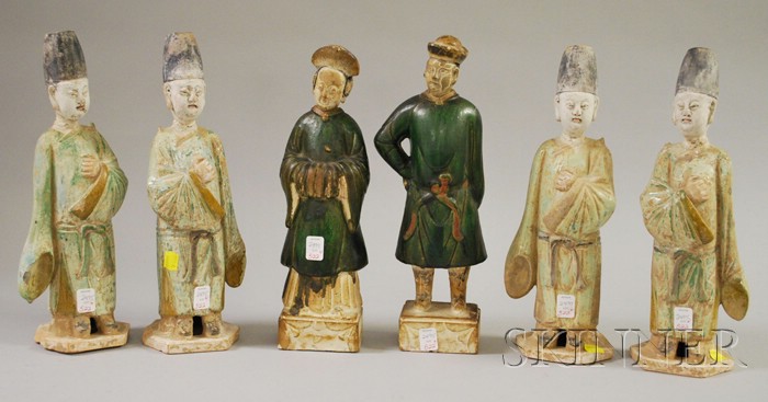 Appraisal: Six Chinese Glazed and Painted Pottery Tomb Figures to ht