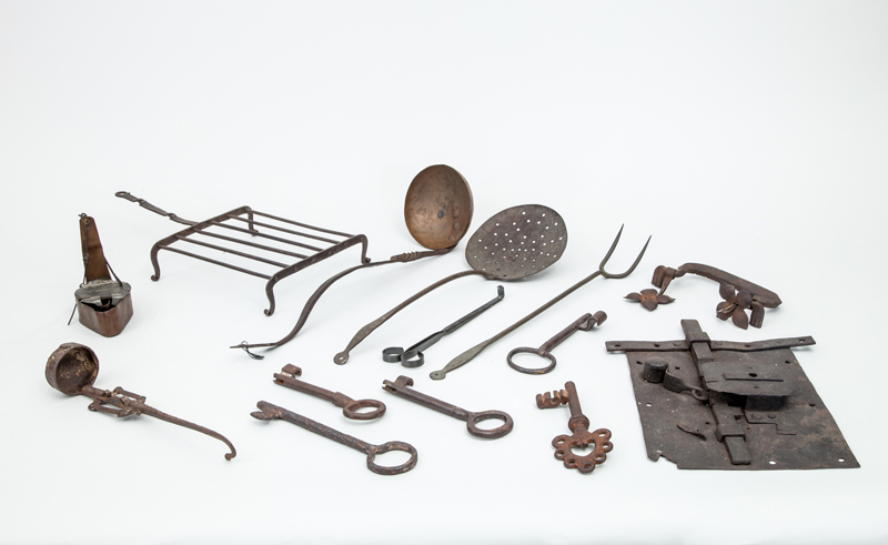 Appraisal: GROUP OF WROUGHT-IRON AND OTHER METAL ARTICLES Comprising a lock