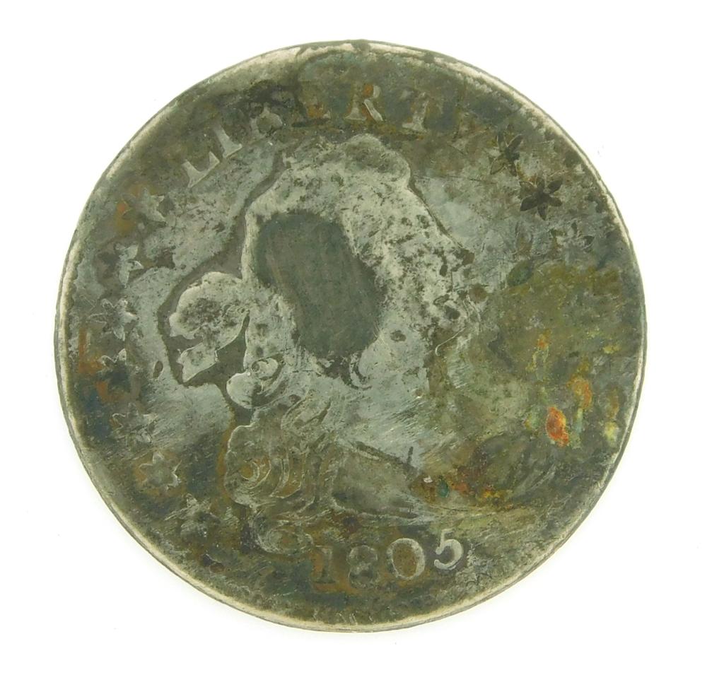 Appraisal: COIN Draped Bust dime with Very Good details but severely