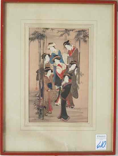 Appraisal: JAPANESE WATERCOLOR AND GOUACHE after Shunyei Katukawa - Depicts seven