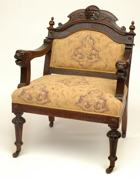 Appraisal: A TH CENTURY GOTHIC STYLE CONTINENTAL CARVED OAK CARVER CHAIR