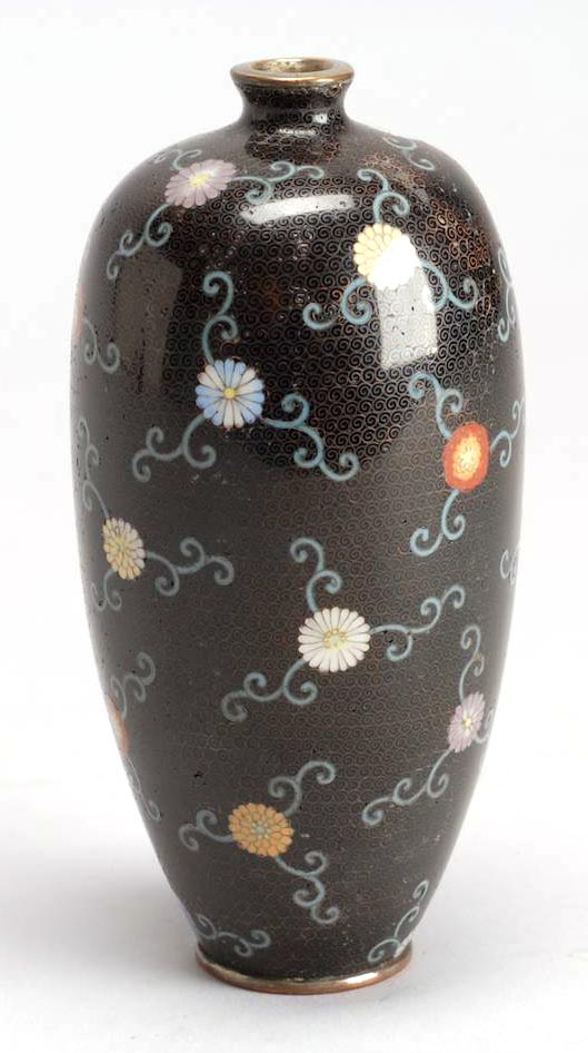 Appraisal: CLOISONN ENAMEL VASE Meiji PeriodIn seed form with chrysanthemum and