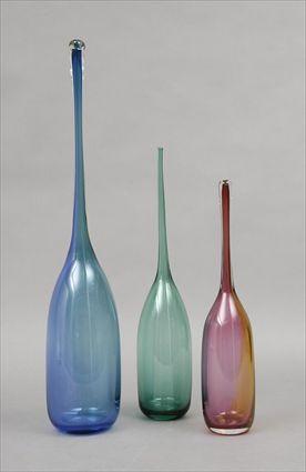 Appraisal: Three Mexican Contemporary Blown Glass Bottle-Form Vases to in