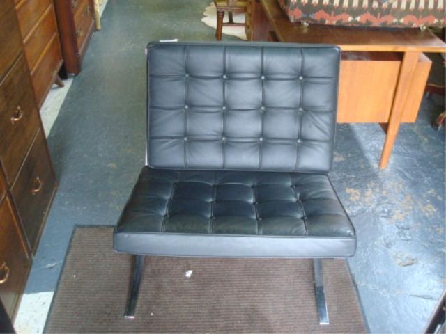 Appraisal: Barcelona Style Black Leather Chrome Chair