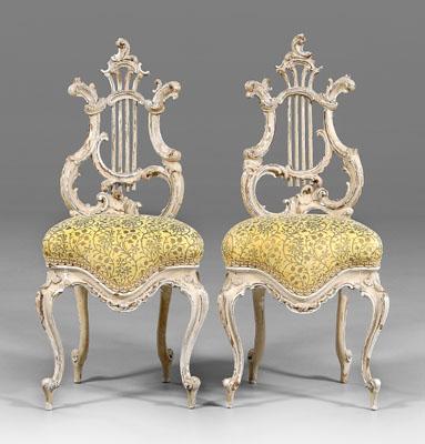 Appraisal: Pair Venetian rococo style chairs walnut each with scrolled lyre