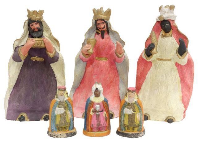 Appraisal: lot of Polychrome painted folk art pottery figures Tres Reyes