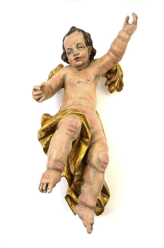 Appraisal: GERMAN CARVED PAINTED AND GILDED GESSO ANGEL PUTTI '' h