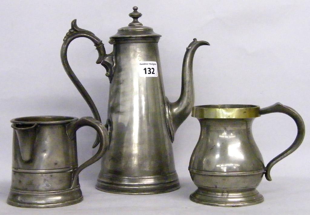 Appraisal: th century pewter single reeded pint measure with engraved name