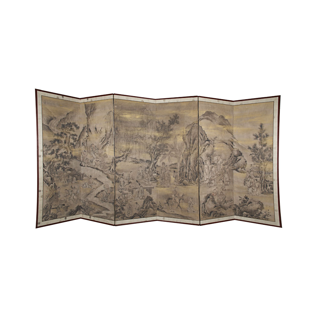 Appraisal: Japanese Kano School Six-Panel Screen Late Edo Period Depicting Chinese