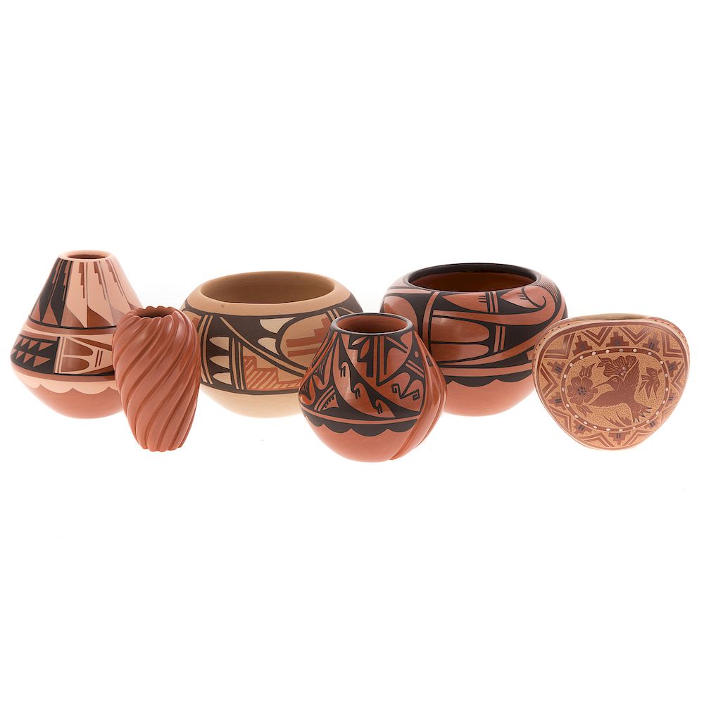 Appraisal: Six Native American pottery articles Jemez tribe including four polychromed