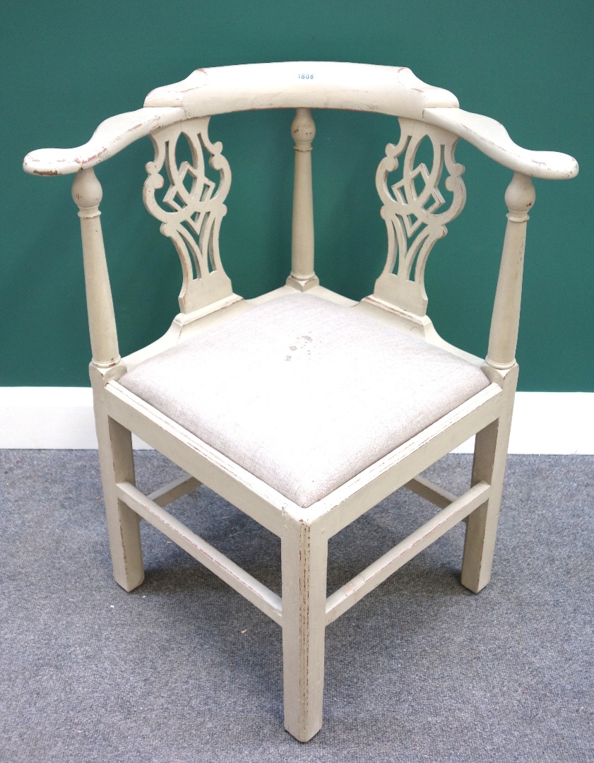 Appraisal: An th century and later painted corner chair with pierced