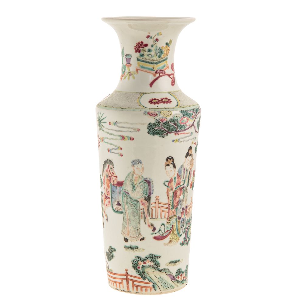 Appraisal: Chinese Polychrome Porcelain Vase Meandering scene of figures in garden