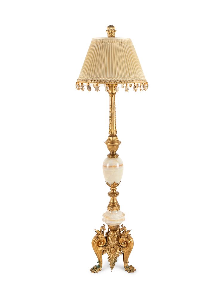 Appraisal: A Renaissance Revival Gilt Bronze and Onyx Floor Lamp A