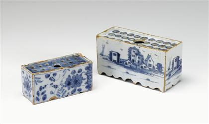 Appraisal: Two Delft blue and white flower bricks th century The