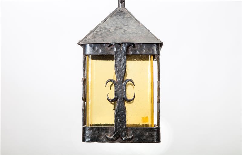 Appraisal: Lantern Continental c Wrought iron glass x x in From