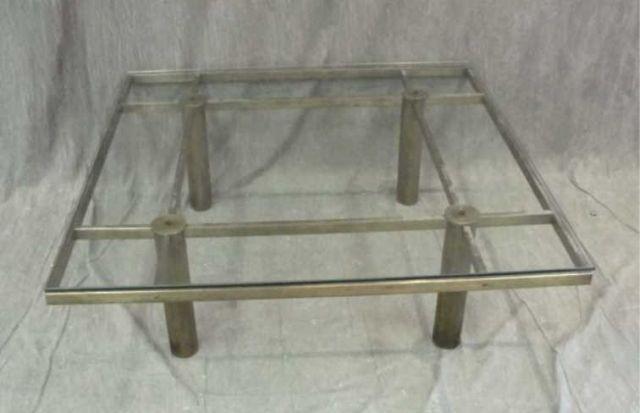 Appraisal: Midcentury Square Metal and Glass Coffee Table Looks to be