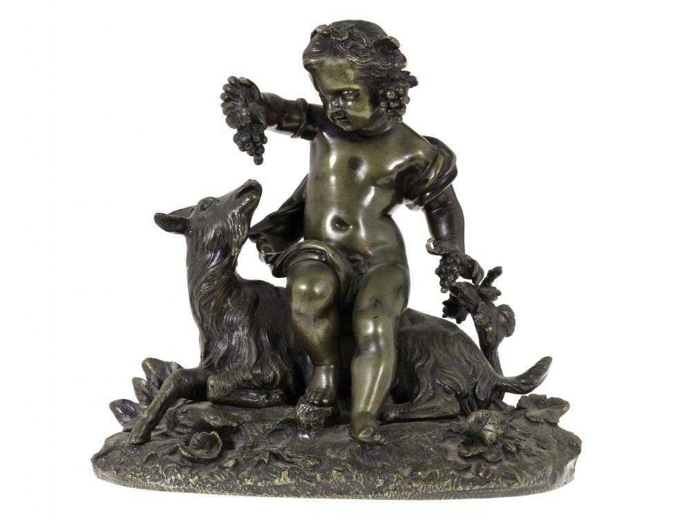 Appraisal: A FRENCH BRONZE STATUETTE OF THE INFANT BACCHUS ON A