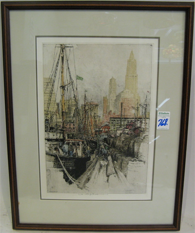 Appraisal: LUIGI KASIMIR Austrian - Etching and aquatint titled Fulton Market