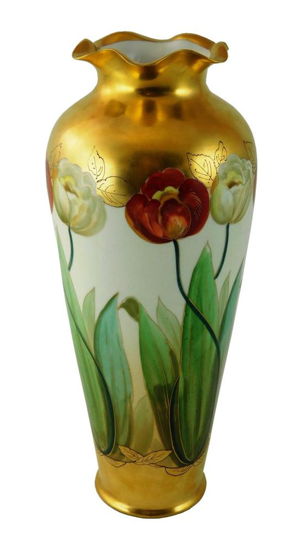 Appraisal: Hand painted Pickard porcelain vase with red and yellow tulips