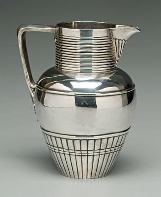 Appraisal: Sterling water pitcher urn form reeded collar woven reeded base