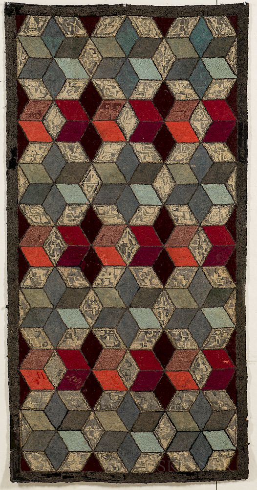 Appraisal: Geometric Hooked Rug Geometric Hooked Rug America late th century