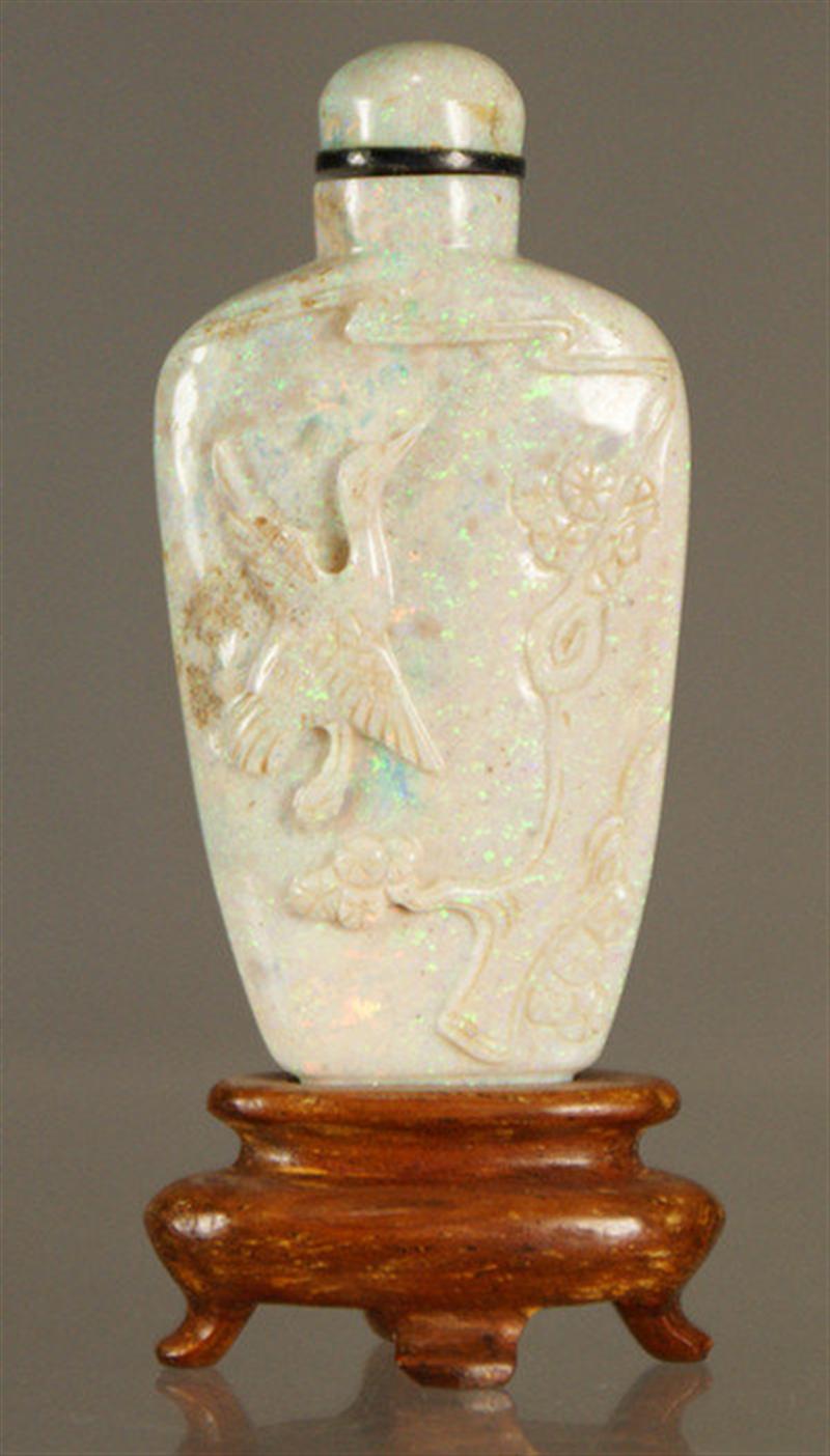 Appraisal: carved opal snuff bottle rabbit and bird in landscape matching