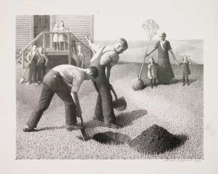 Appraisal: GRANT WOOD Tree Planting Group Lithograph x mm x inches