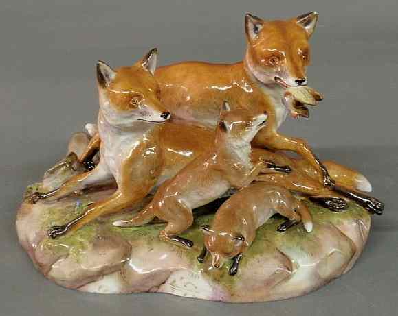 Appraisal: Meissen porcelain figural group of foxes with their kits th