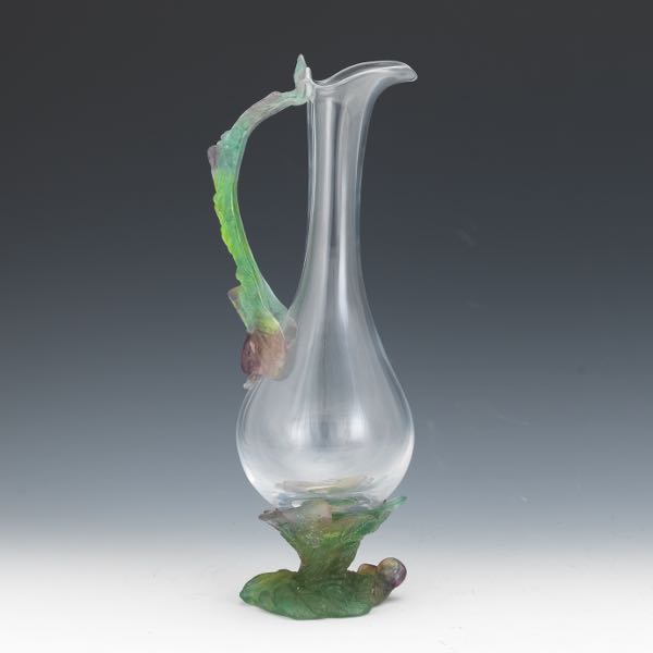 Appraisal: DAUM PATE DE VERRE EWER Clear glass body with applied