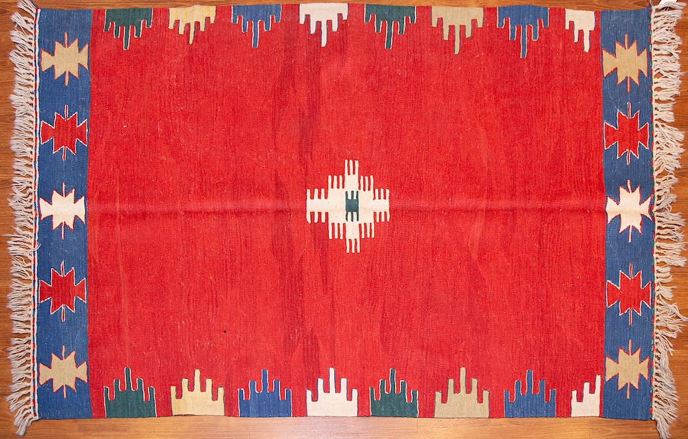 Appraisal: Turkish Kilim Rug x hand woven wool foundation Condition Absence