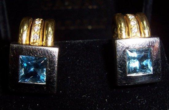 Appraisal: A pair of blue topaz earrings the square stones in