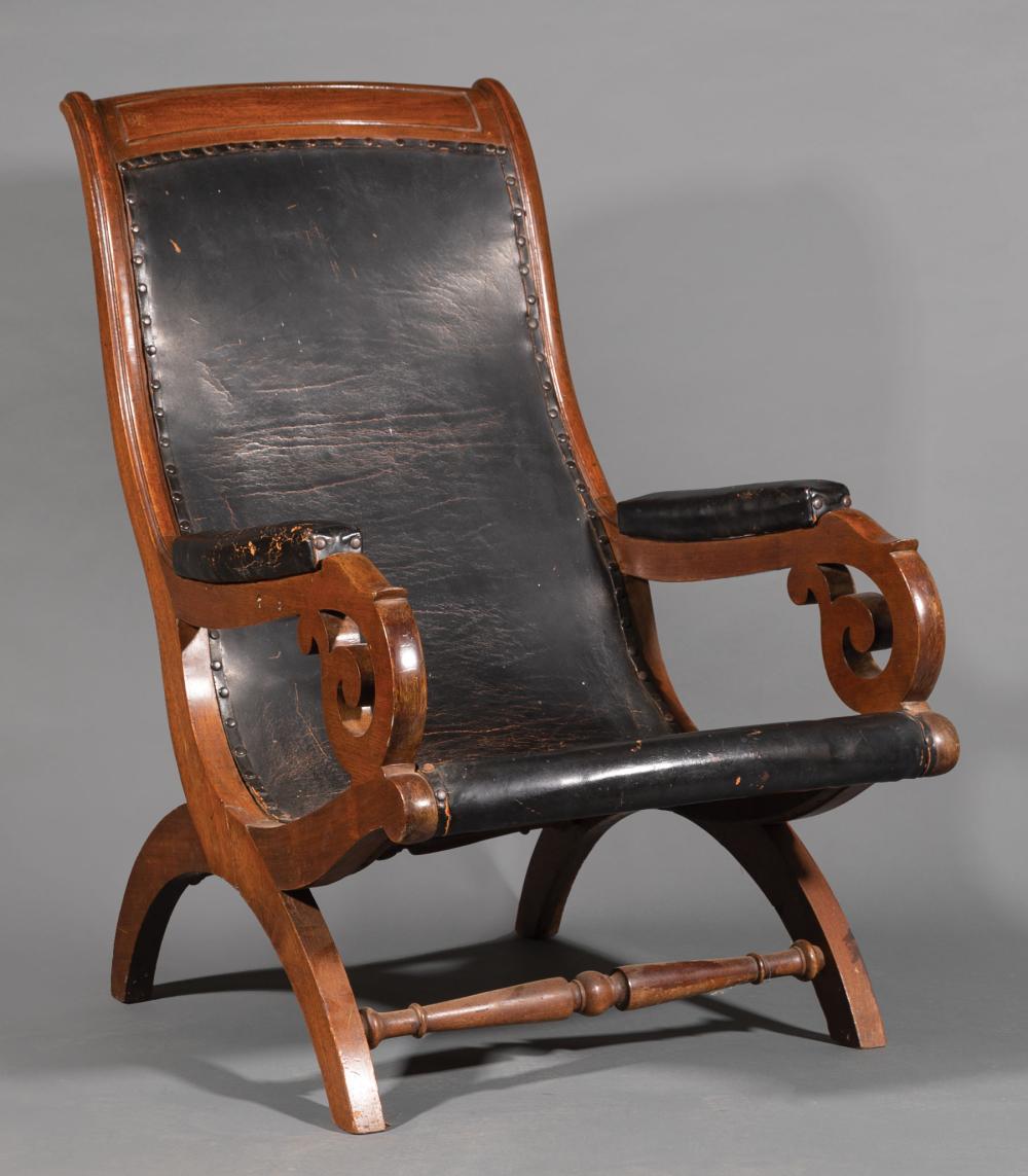 Appraisal: American Classical Walnut Campeche Chair early th c incised crest