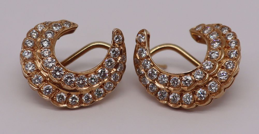 Appraisal: JEWELRY kt Gold and Diamond Crescent Moon Form Earrings kt