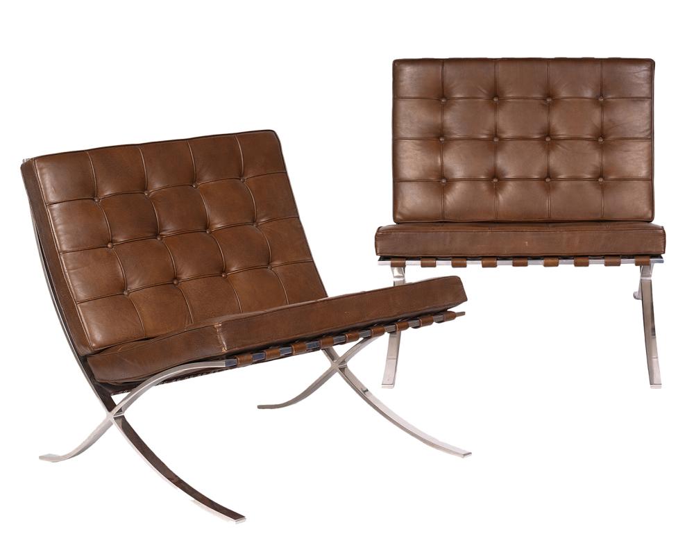 Appraisal: PAIR OF KNOLL BARCELONA LEATHER CHAIRSPair of vintage Barcelona Chairs