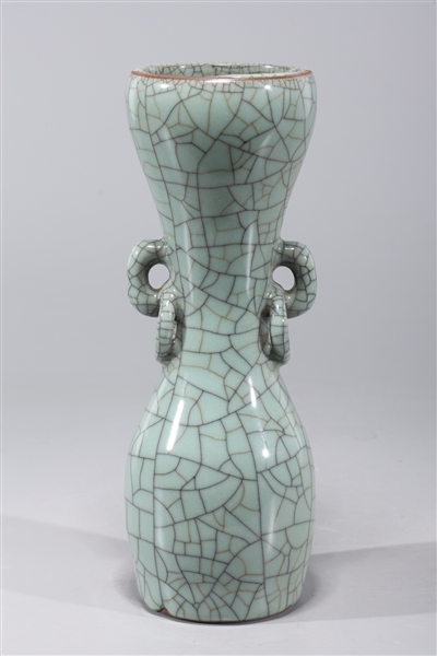 Appraisal: Chinese celadon crackle glazed porcelain vase with molded handles and