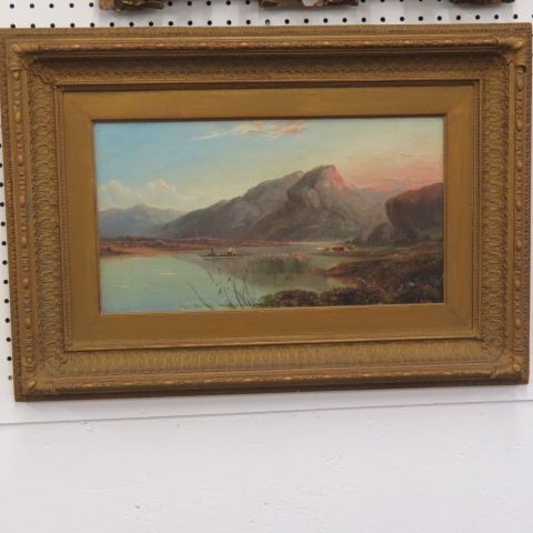 Appraisal: th Century Oil lake district with boaters and cattle signed