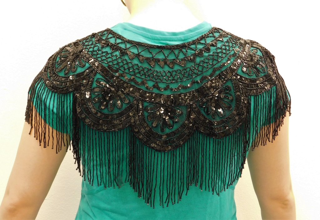 Appraisal: BEADED FLAPPER SHAWL United States Circa Black mesh shawl with