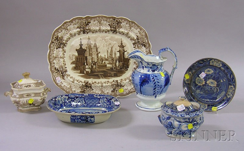 Appraisal: Six Pieces of English Mostly Transfer Decorated Staffordshire Tableware in