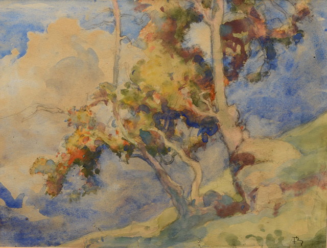 Appraisal: Frank Brangwyn British - Study of tree on a hillsidemonogrammed